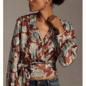 NWT Anthropologie Tie Blouse Red Motif